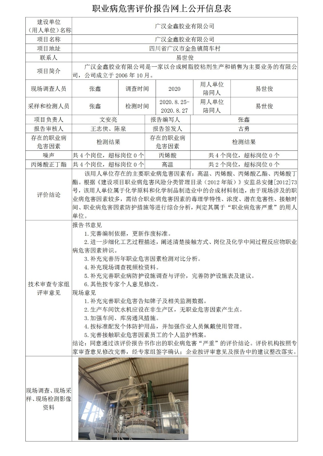 广汉金鑫胶业有限公司职业病危害现状评价