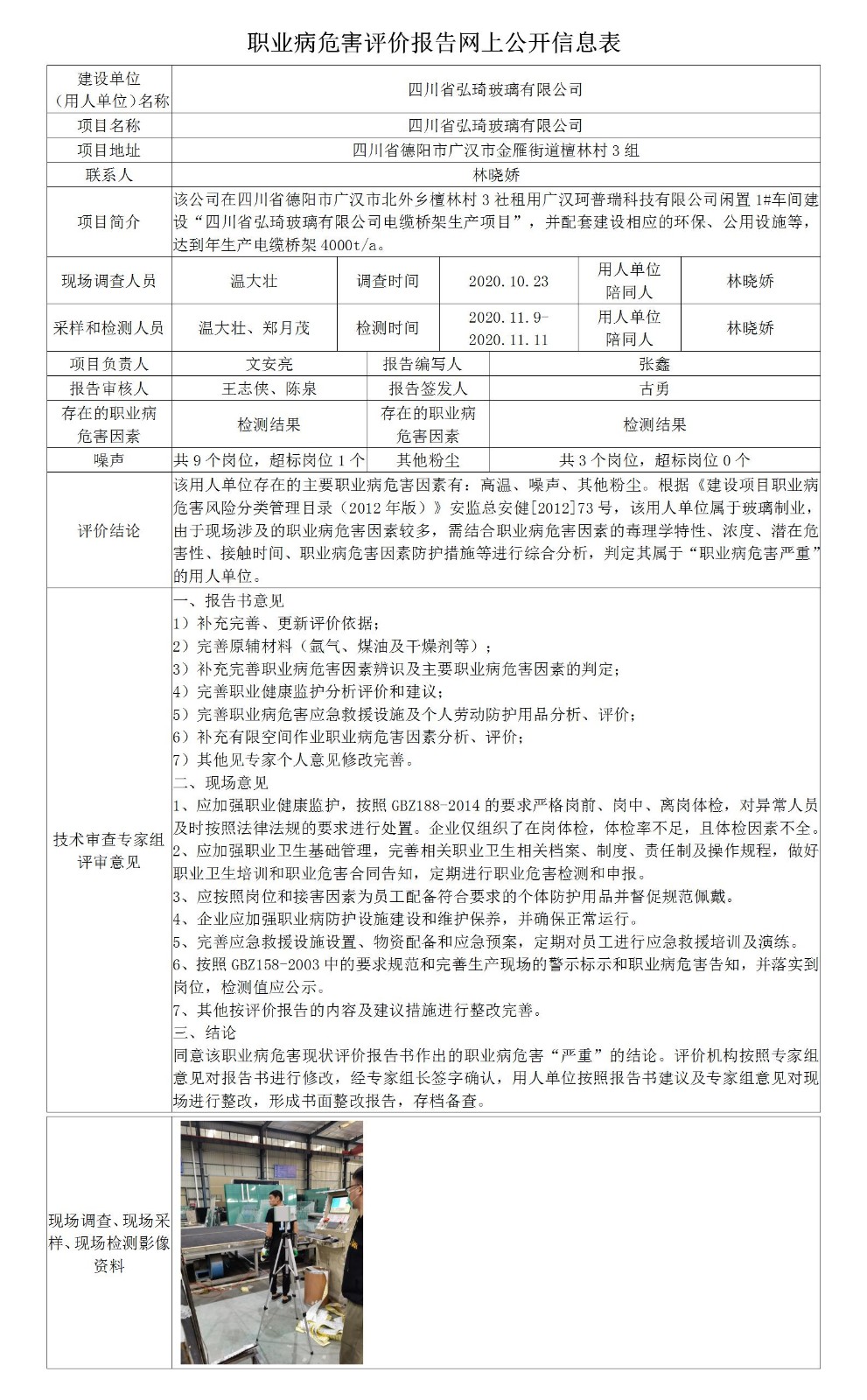 四川省弘琦玻璃有限公司职业病危害现状评价